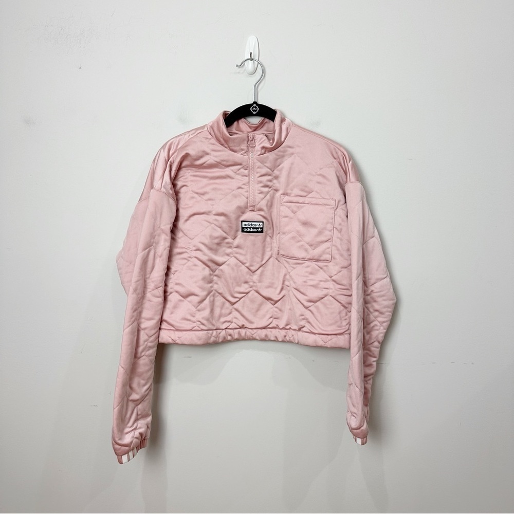 Adidas Quilted Half Zip Pink Cropped Jacket - Picture 3 of 8